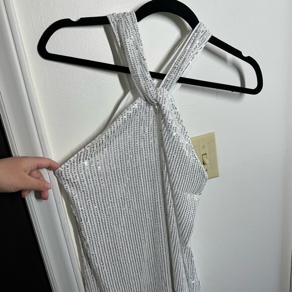 NEW GRACE KARIN Sequin Sparkle Tank Tops Halter Neck Knot Silver Size Small - Picture 5 of 14